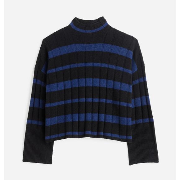 Madewell Ribbed Cashmere-Wool Blend Pullover Sweater WMNS S Cobalt Striped Knit - Picture 1 of 7